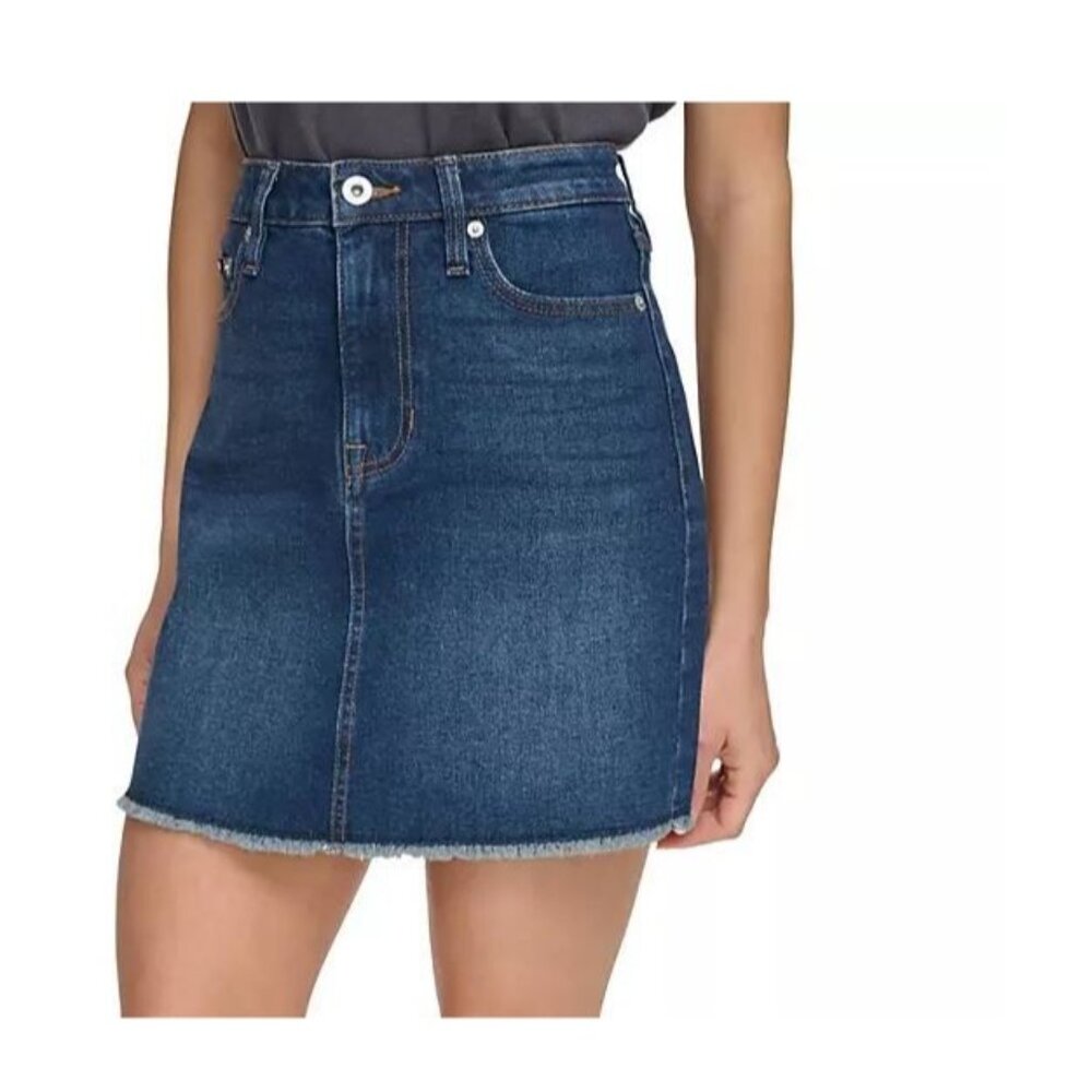 NWT DKNY Ladies Mid Rise Blue Dark Wash Denim Skirt Size 10